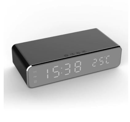 LED Electric Alarm Clock Mirror Clock with Phone Wireless Charger